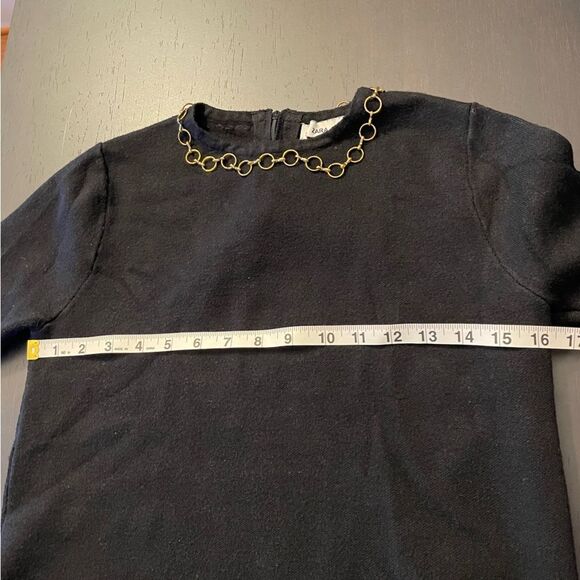ZARA Knit Black Cropped Short Sleeve Chain Detail Collar Top Women’s Size S - Picture 8 of 8